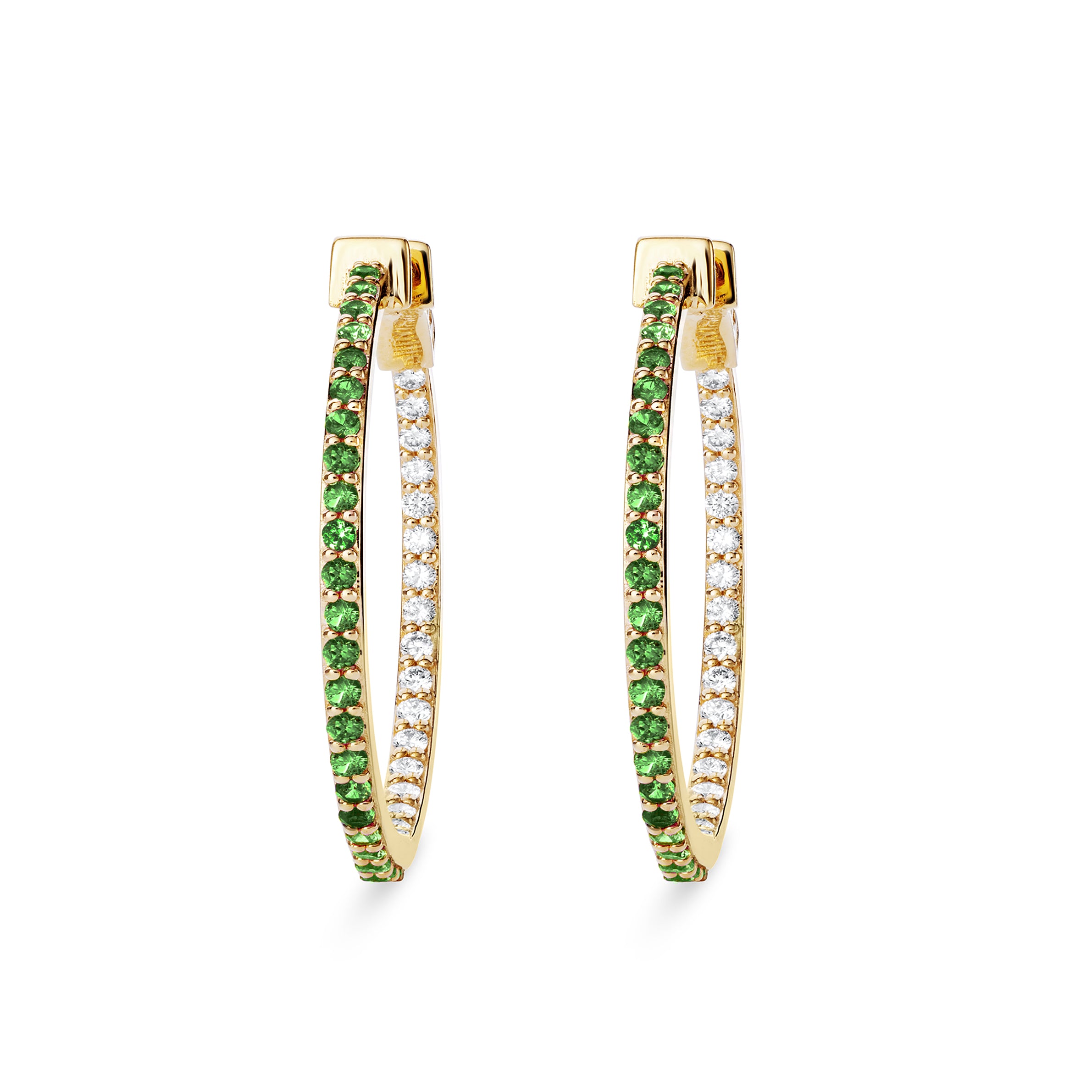 Dual Hoop Earrings - Emeralds and Diamonds - Nilufer Fine Jewellery