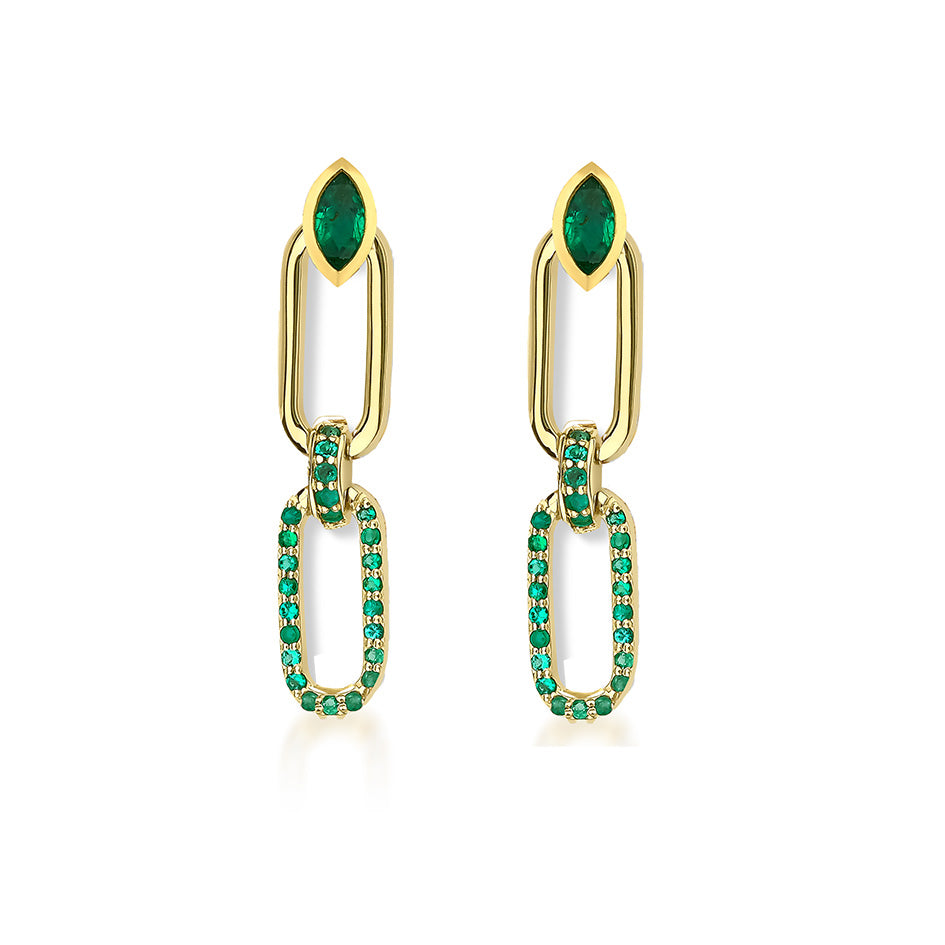 Ekta Long Earrings - Emeralds