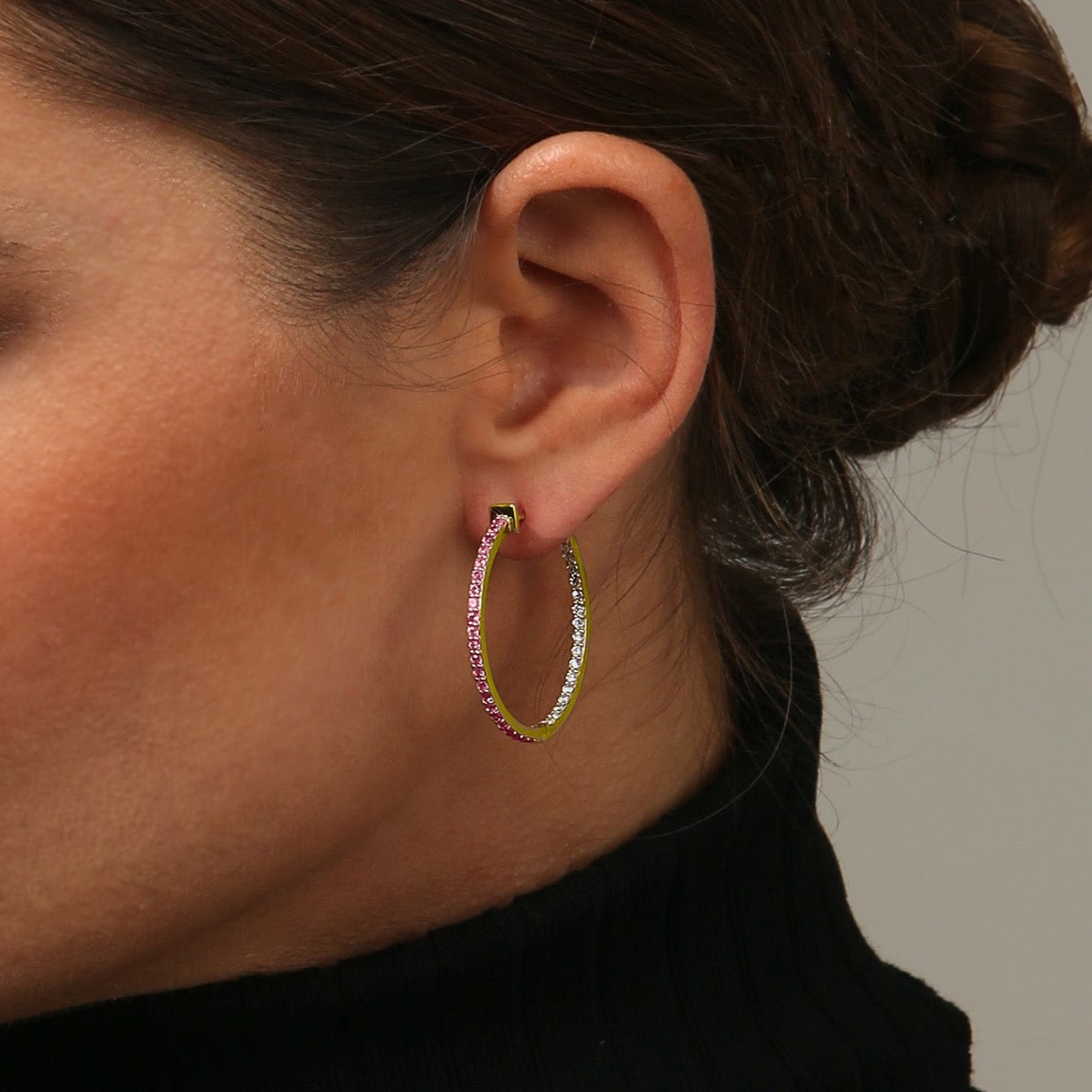 Dual Hoop Earrings - Pink Sapphires and Diamonds - Nilufer Fine `Jewellery