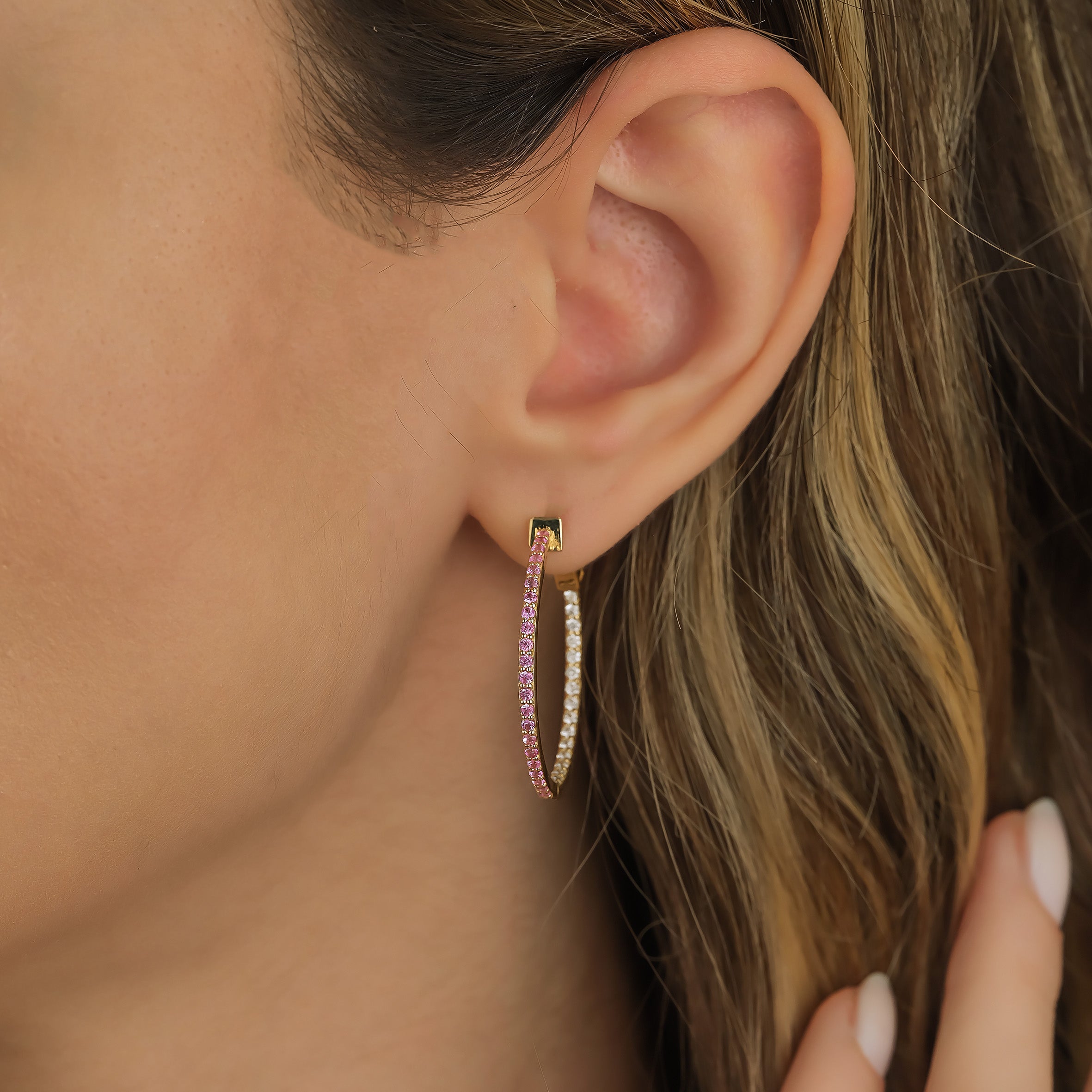 Dual Hoop Earrings - Pink Sapphires and Diamonds - Nilufer Fine `Jewellery