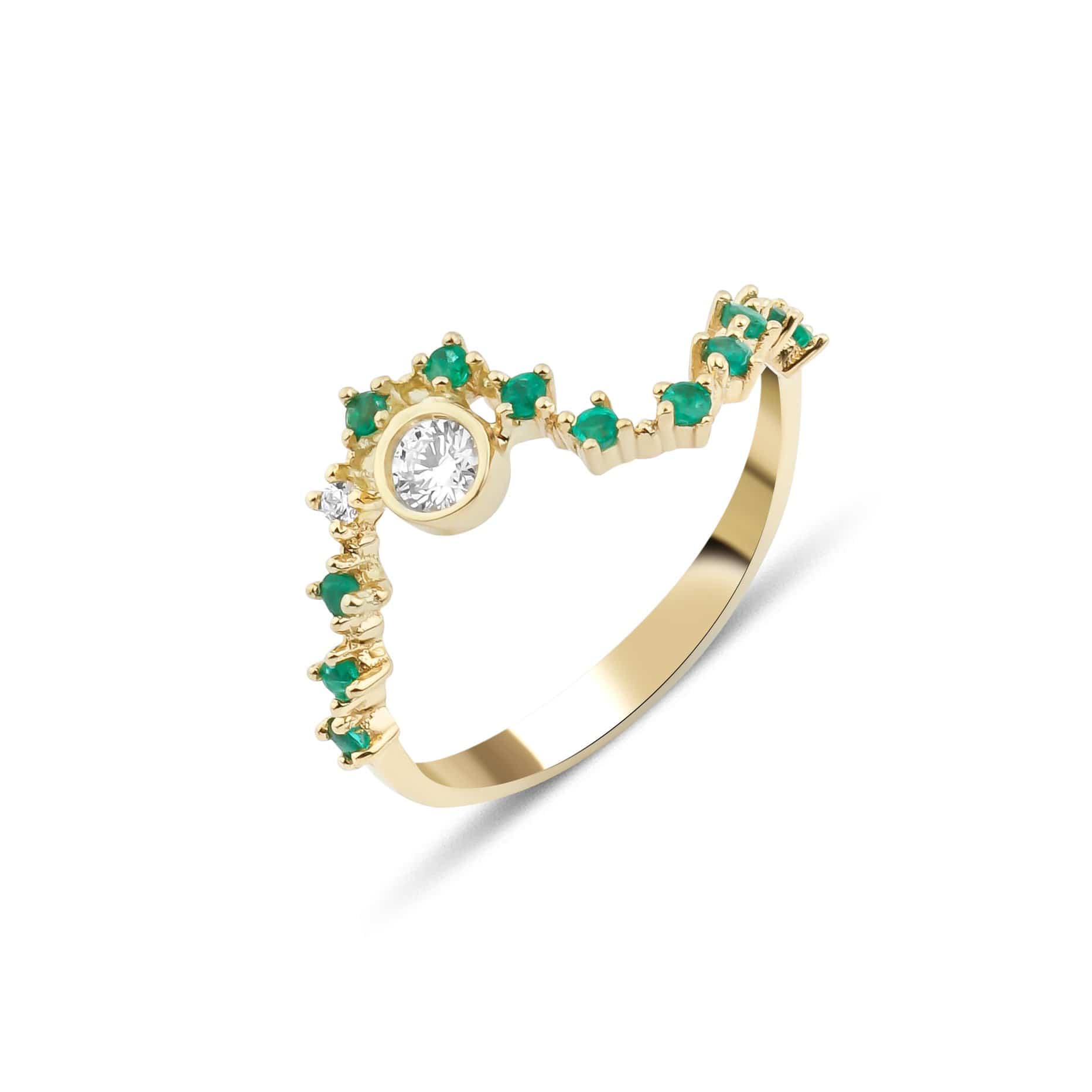 GFG Jewellery Rings Sonia Wave Ring - Emeralds and Diamonds